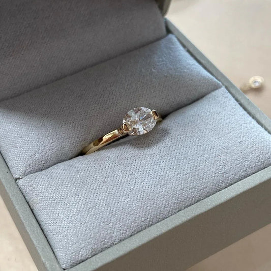 2.0ct oval lab grown diamond square gold band ring engagement wedding bridal marriage ring IGI certified fine jewelry luxury elegant design for her