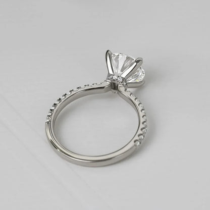 2.0ct Round Lab Grown Diamond Engagement Ring | Hidden Halo Pave Band Setting | IGI Certified 