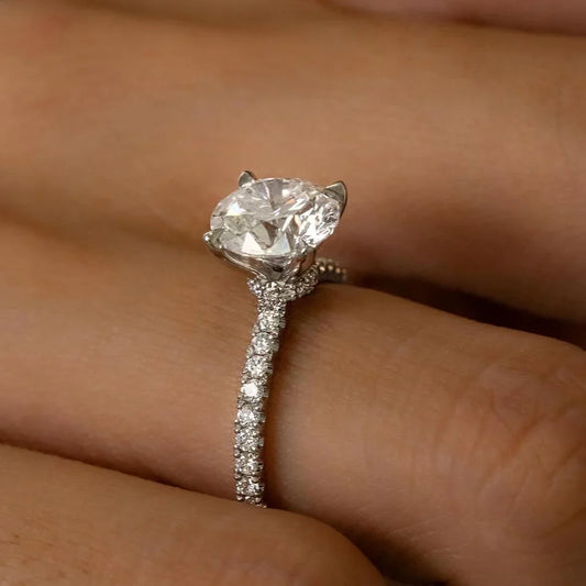 2.0ct round lab grown diamond engagement ring hidden halo pave band IGI certified wedding bridal ring gold fine jewelry luxury elegant design for her