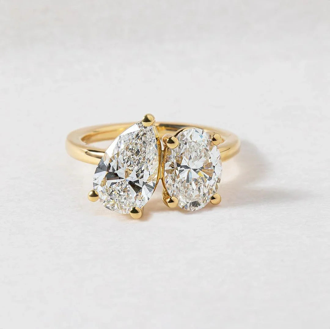 2.0 TCW pear oval Toi Et Moi lab grown diamond ring IGI certified anniversary gift for women engagement wedding bridal jewelry sustainable luxury