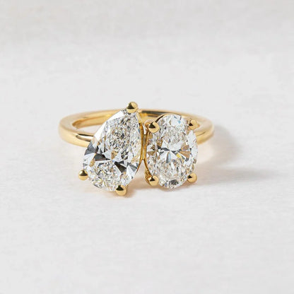 2.0 TCW pear oval Toi Et Moi lab grown diamond ring IGI certified anniversary gift for women engagement wedding bridal jewelry sustainable luxury