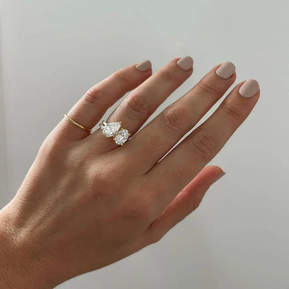 2.0 TCW pear oval Toi Et Moi lab grown diamond engagement ring IGI certified wedding anniversary gift for women bridal jewelry romantic luxury ring