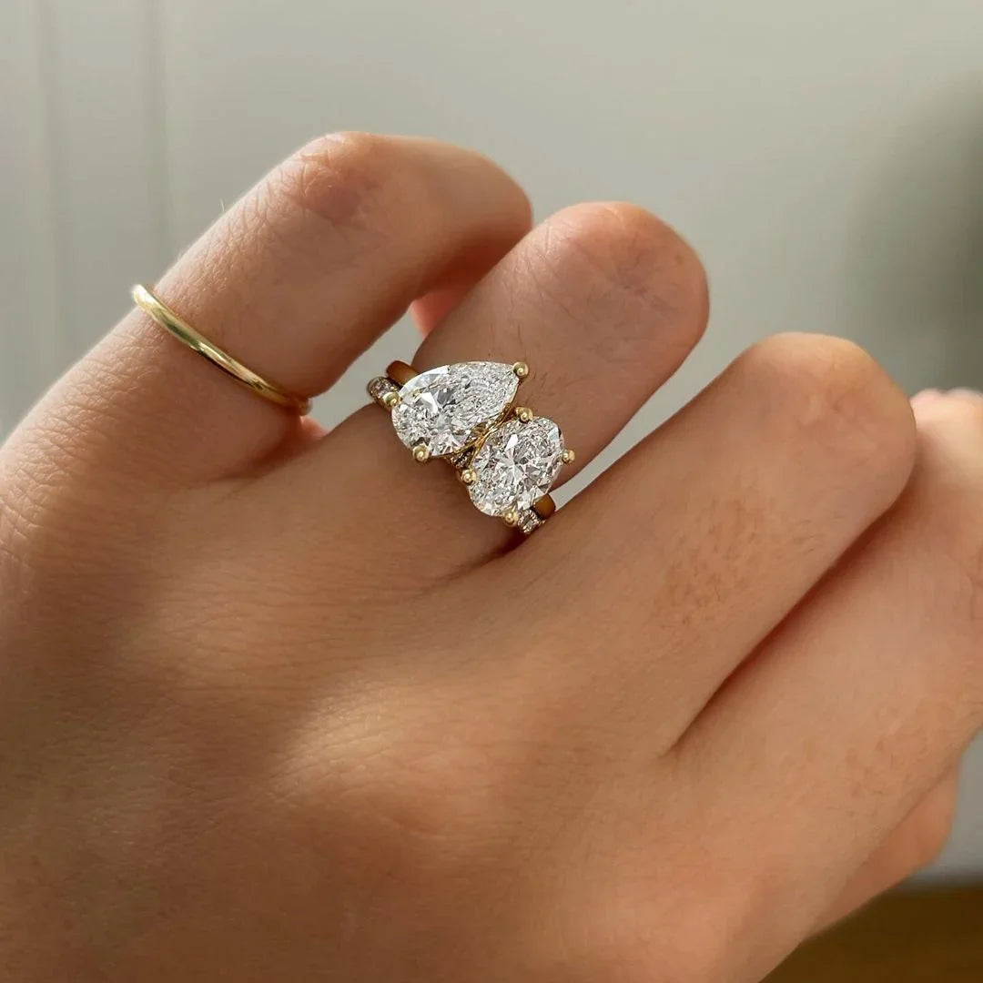 2.0 TCW pear oval Toi Et Moi lab grown diamond ring IGI certified engagement wedding ring anniversary gift for women bridal jewelry ethical luxury