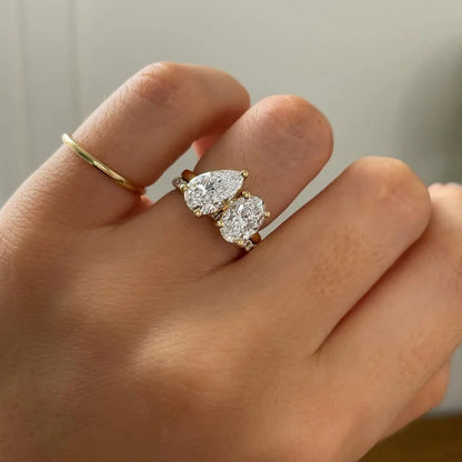 2.0 TCW pear oval Toi Et Moi lab grown diamond ring IGI certified engagement wedding ring anniversary gift for women bridal jewelry ethical luxury