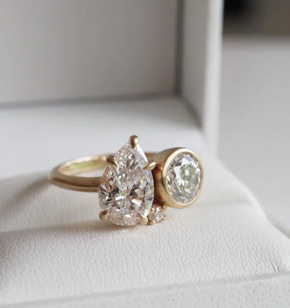 2.0 TCW pear & round lab grown diamond engagement ring Toi Et Moi full bezel IGI certified wedding ring bridal jewelry promise ring ethical luxury