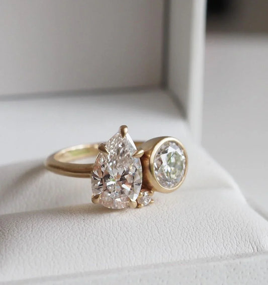 2.0 TCW pear & round lab grown diamond engagement ring Toi Et Moi full bezel IGI certified wedding ring bridal jewelry promise ring ethical luxury