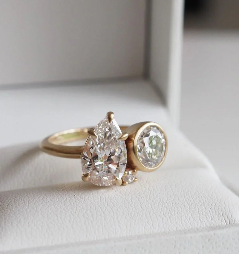 2.0TCW Pear & Round Lab Grown Diamond Engagement Ring | Full Bezel Toi Et Moi Setting | IGI Certified