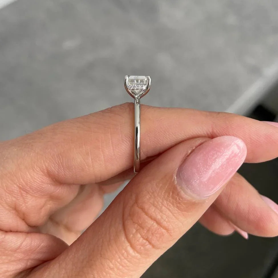 2.10 TCW emerald cut lab grown diamond engagement ring east-west hidden halo IGI certified wedding ring bridal jewelry promise ring ethical luxury gift
