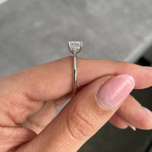 2.10 TCW emerald cut lab grown diamond engagement ring east-west hidden halo IGI certified wedding ring bridal jewelry promise ring ethical luxury gift