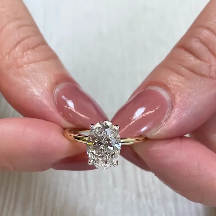 2.10TCW Oval Lab Grown Diamond Engagement Ring | Two-Tone Solitaire Setting | IGI Certified 