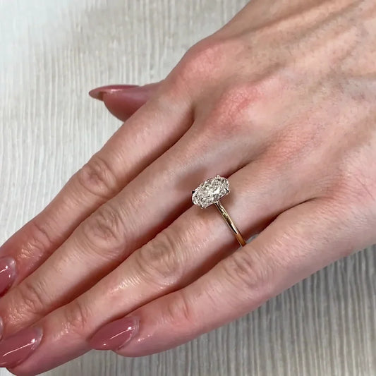 2.10TCW oval lab grown diamond engagement ring two-tone solitaire IGI certified wedding ring bridal jewelry promise ring ethical luxury gift for her