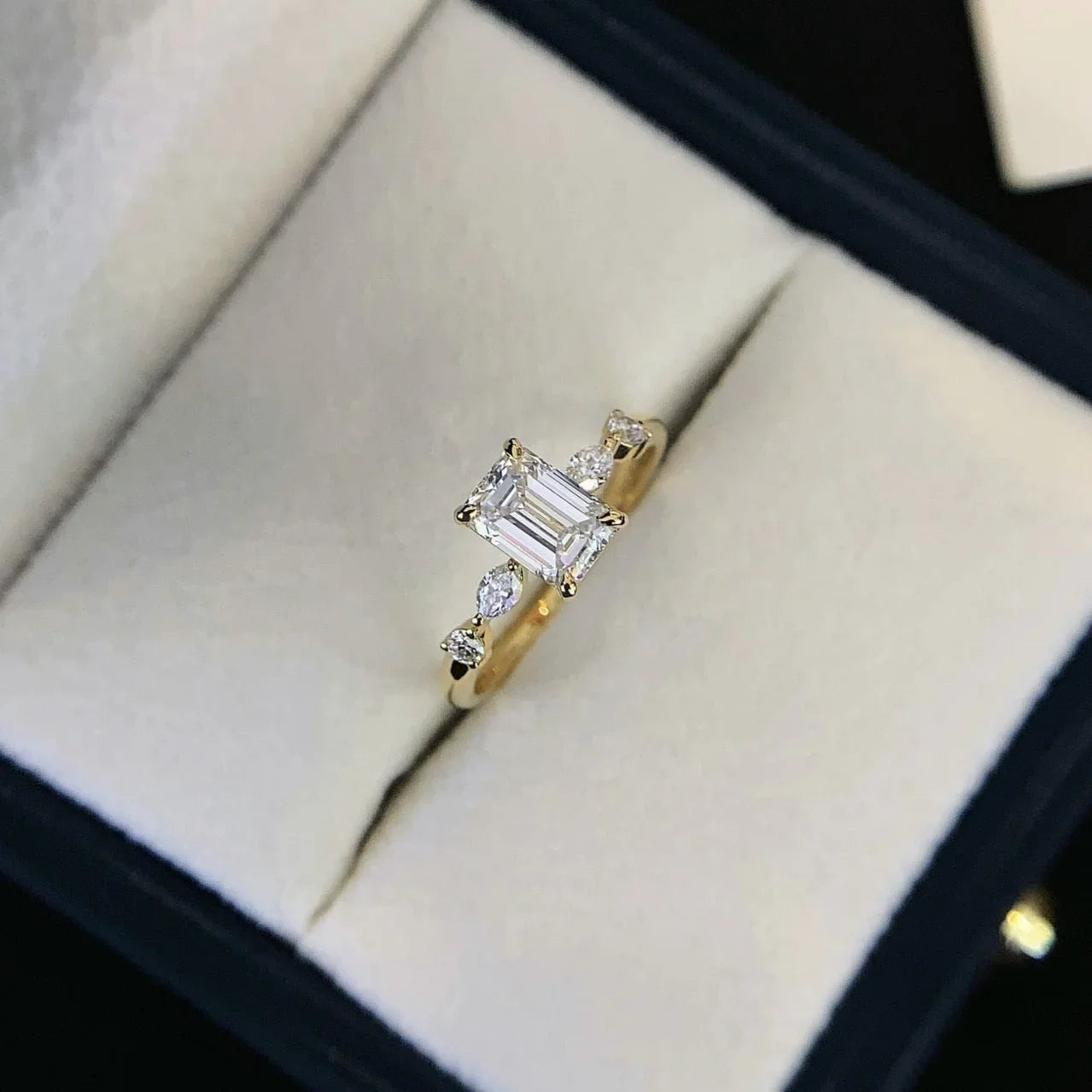 2.20 TCW emerald cut lab grown diamond engagement ring marquise round accent stones IGI certified wedding bridal jewelry promise ring ethical luxury gift