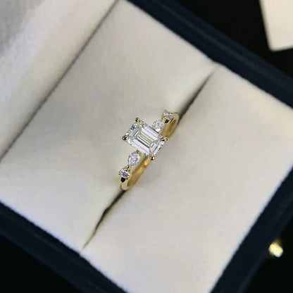 2.20 TCW emerald cut lab grown diamond engagement ring marquise round accent stones IGI certified wedding bridal jewelry promise ring ethical luxury gift