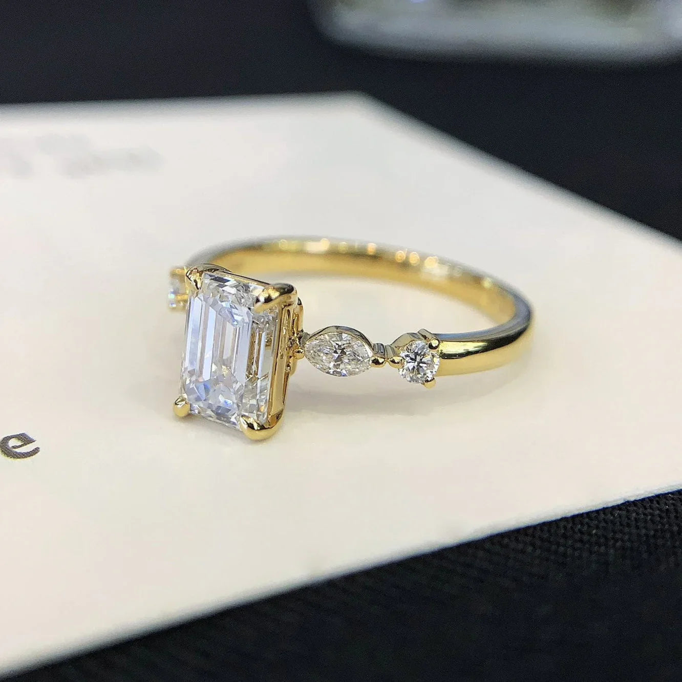 2.20 TCW Emerald Lab Grown Diamond Engagement Ring | Marquise and Round Side Stones | IGI Certified 