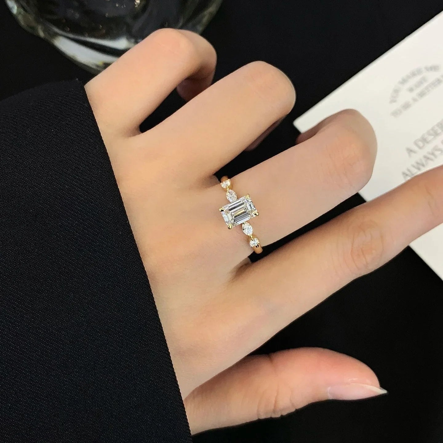 2.20 TCW Emerald Lab Grown Diamond Engagement Ring | Marquise and Round Side Stones | IGI Certified 