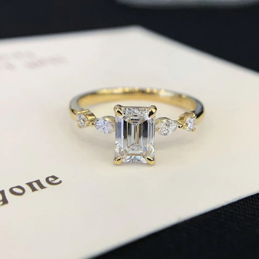 2.20 TCW emerald lab grown diamond engagement ring marquise and round side stones IGI certified wedding ring bridal jewelry promise ring ethical luxury gift