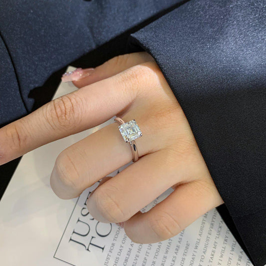 2.20CT Asscher lab grown diamond cathedral solitaire engagement ring IGI certified wedding bridal jewelry promise ring ethical sustainable luxury gift