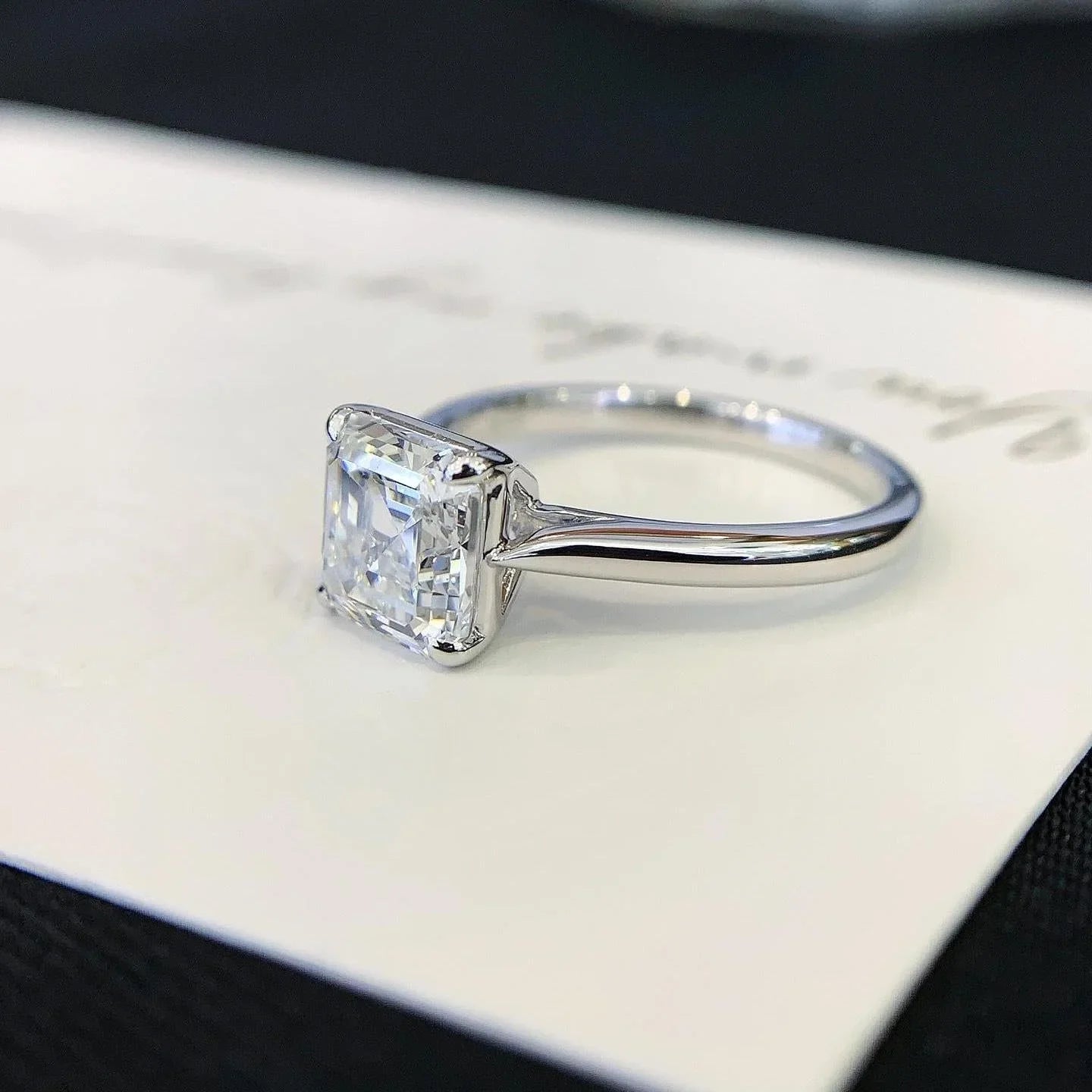 Luxury Asscher lab grown diamond ring 2.20ct, IGI certified solitaire cathedral engagement ring, ethical bridal jewelry gift
