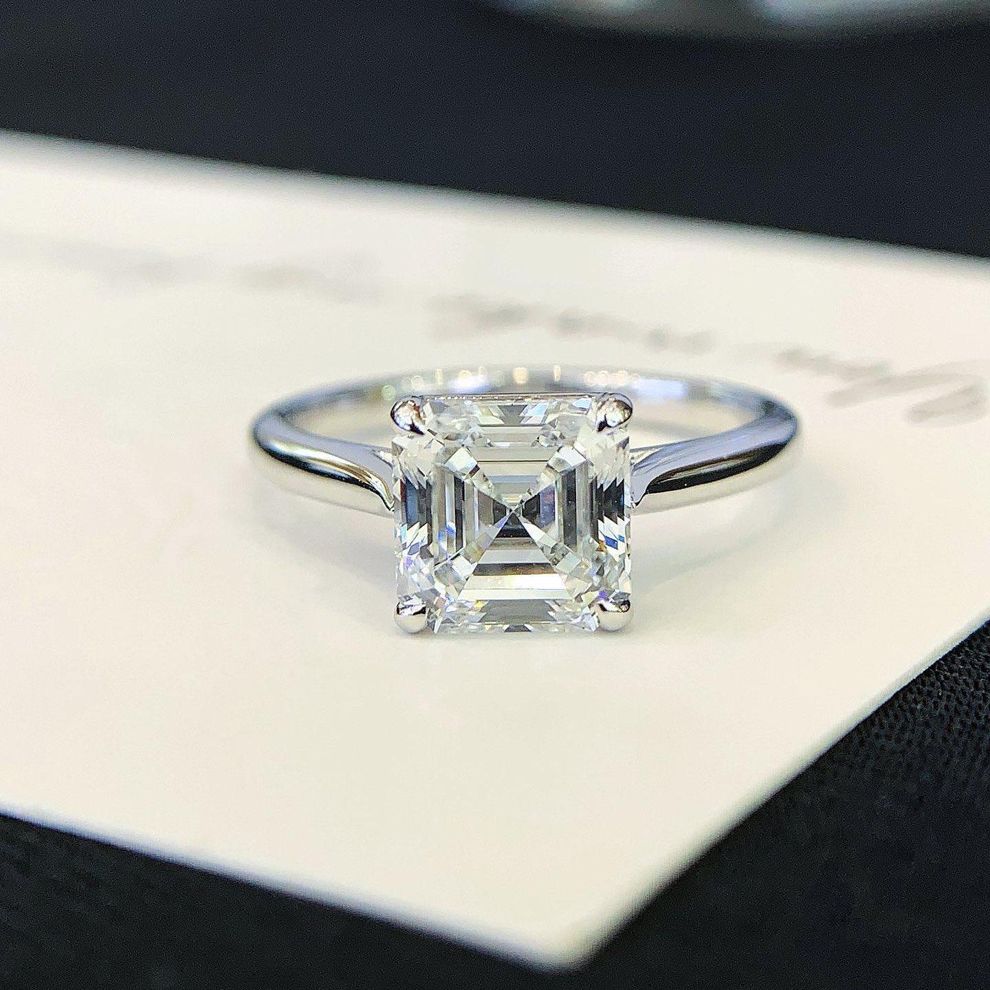2.20ct Asscher Lab Grown Diamond Engagement Ring | Solitaire Cathedral Setting | IGI Certified 
