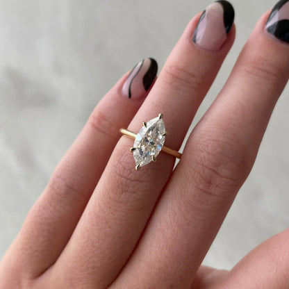 IGI certified 2.20ct marquise lab diamond engagement ring, solitaire 6 claw setting, elegant ethical bridal jewelry
