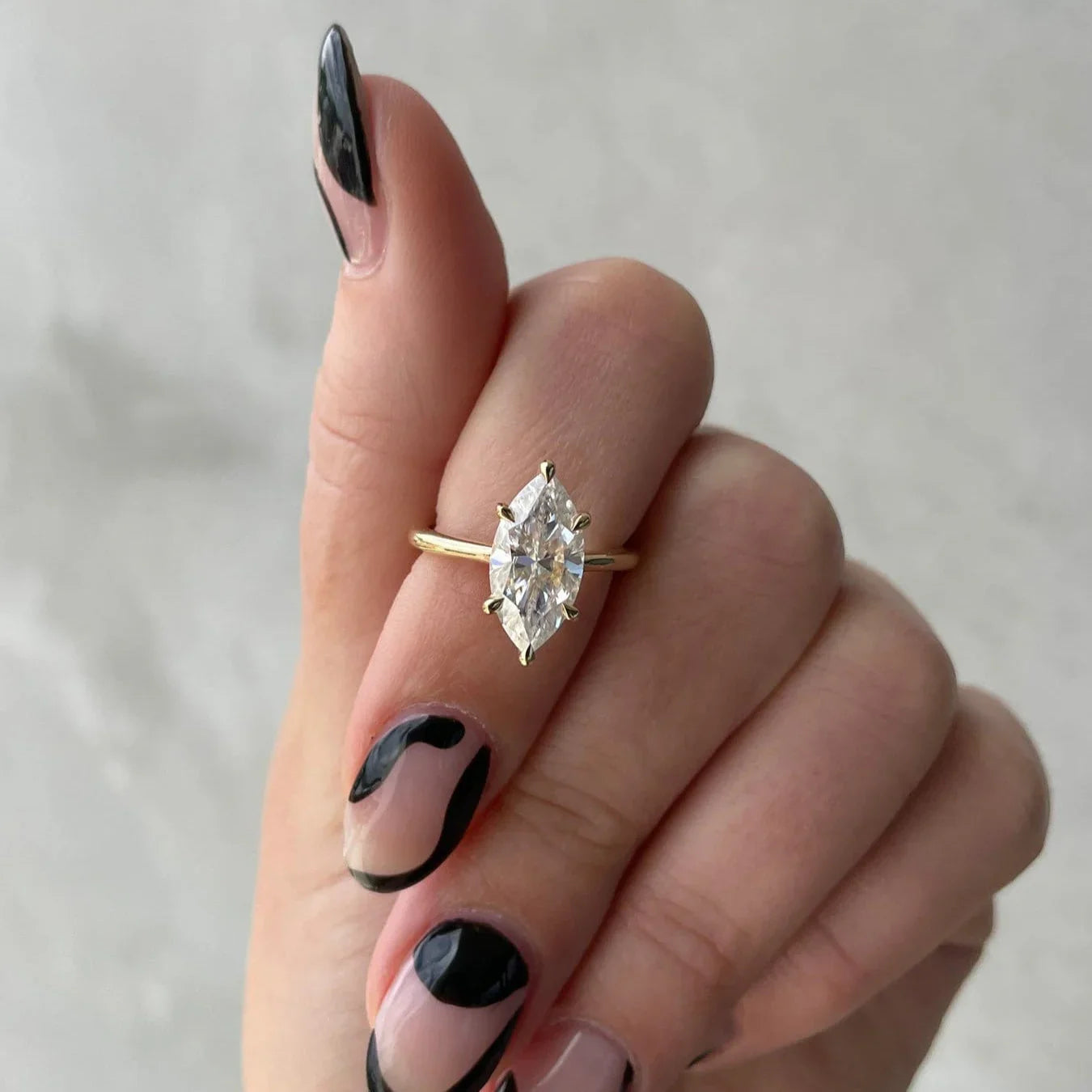 Luxury 2.20ct marquise cut lab created diamond ring, solitaire 6 claw engagement setting, IGI certified bridal jewelry
