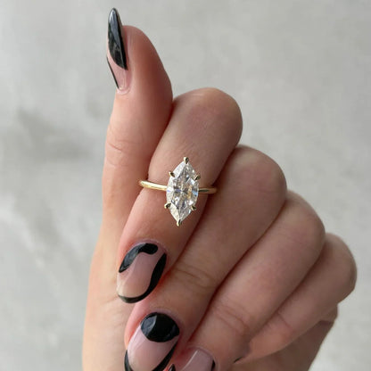 Luxury 2.20ct marquise cut lab created diamond ring, solitaire 6 claw engagement setting, IGI certified bridal jewelry
