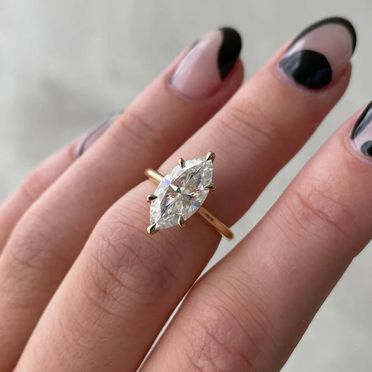 2.20ct marquise lab grown diamond engagement ring, solitaire 6 claw setting, IGI certified, ethical bridal jewelry, luxury ring
