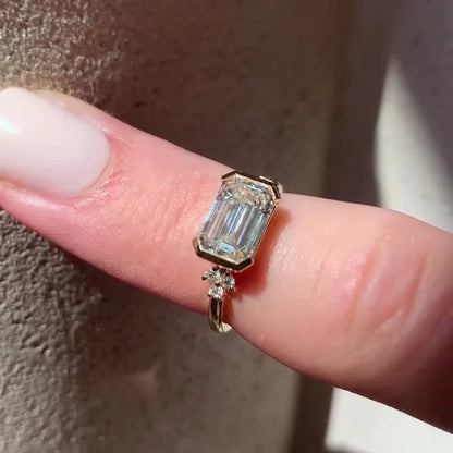 2.20TCW emerald lab grown diamond engagement ring, half bezel setting, round side stones, IGI certified, luxury bridal jewelry
