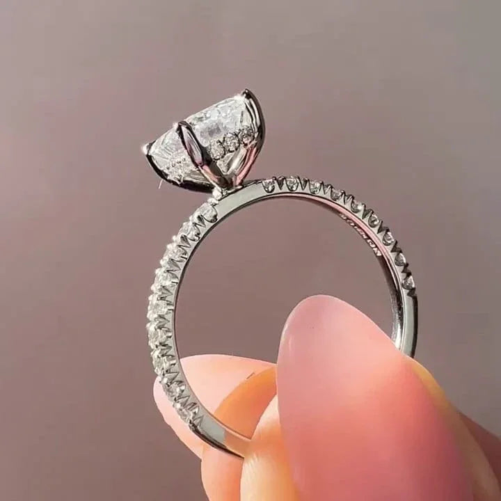 IGI certified 2.20TCW emerald lab diamond ring, hidden halo pavé setting, elegant luxury bridal jewelry
