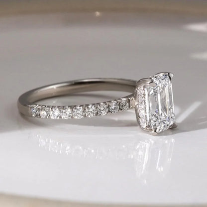 2.20TCW Emerald Lab Grown Diamond Engagement Ring | Hidden Halo Pavé Setting | IGI Certified 