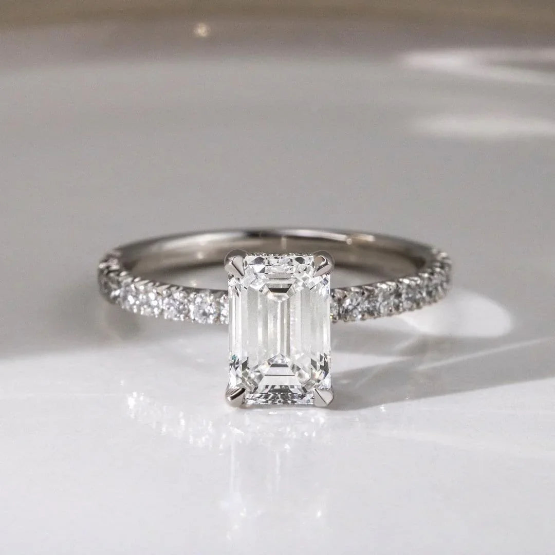 2.20TCW Emerald Lab Grown Diamond Engagement Ring | Hidden Halo Pavé Setting | IGI Certified 