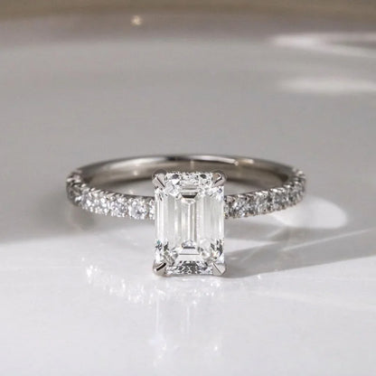 2.20TCW Emerald Lab Grown Diamond Engagement Ring | Hidden Halo Pavé Setting | IGI Certified 