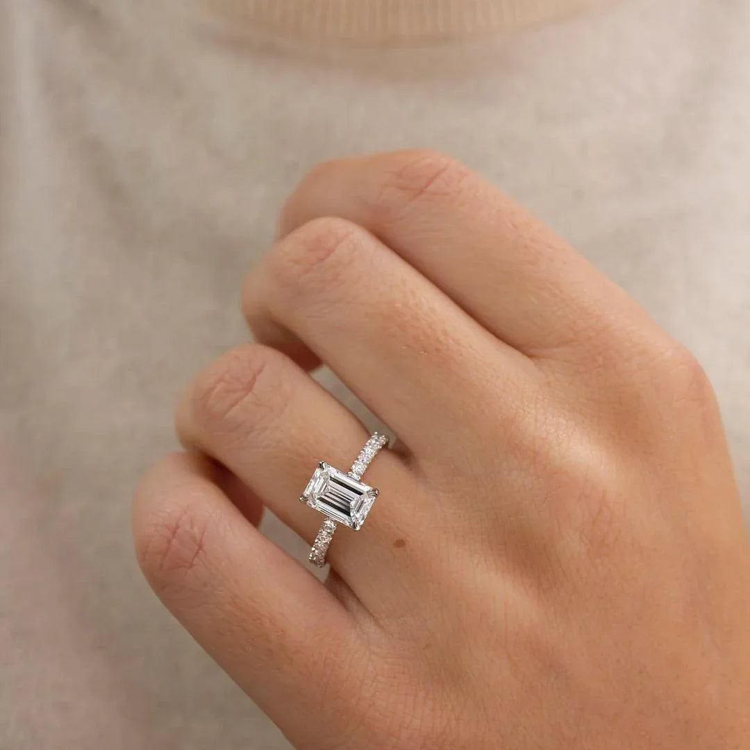 2.20TCW Emerald Lab Grown Diamond Engagement Ring | Hidden Halo Pavé Setting | IGI Certified 