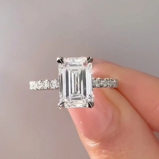 2.20TCW emerald lab grown diamond engagement ring, hidden halo pavé setting, IGI certified, luxury bridal jewelry ring
