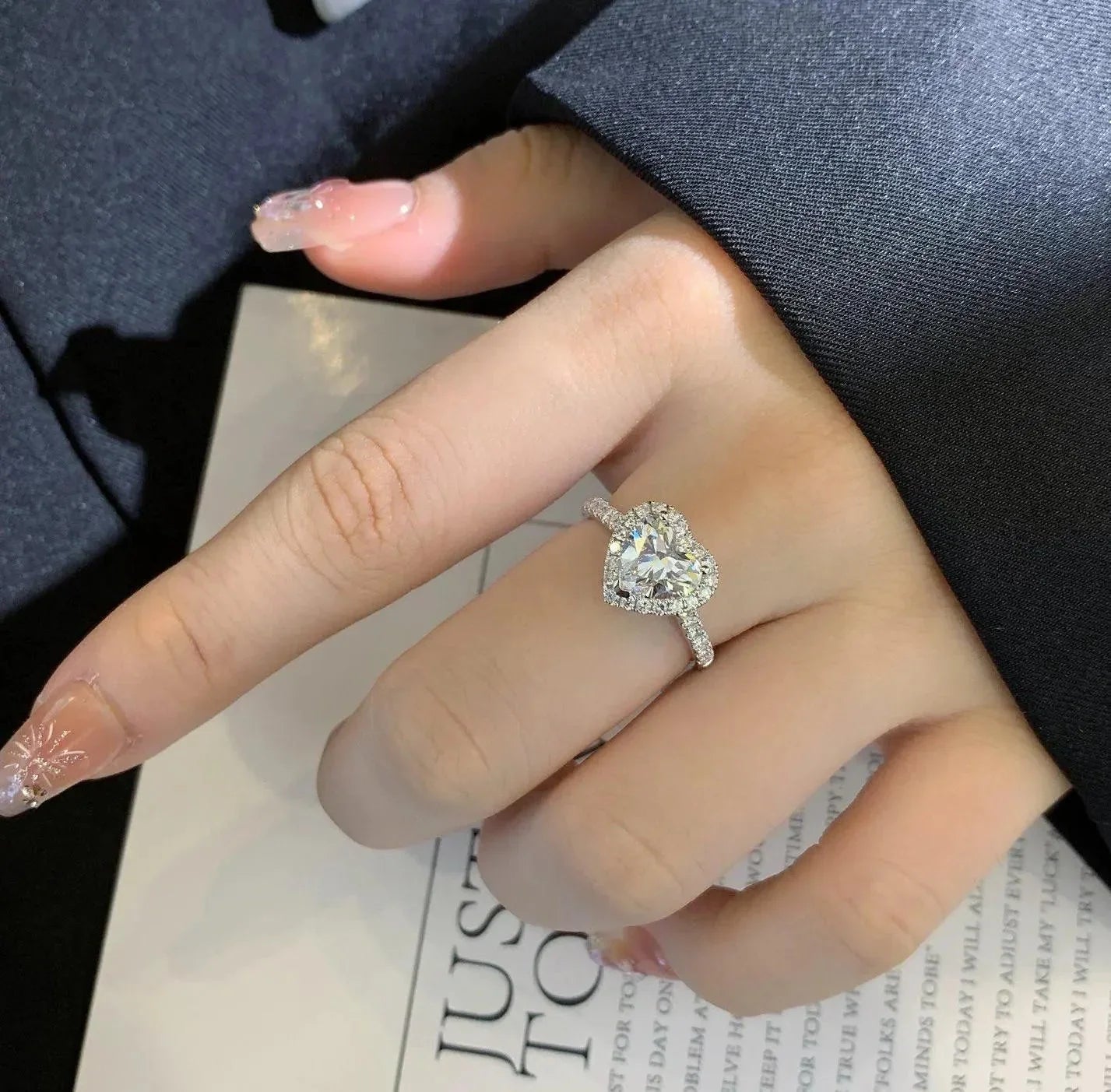 IGI certified heart cut lab grown diamond ring, 2.20TCW halo pavé engagement ring, cathedral setting, luxury bridal jewelry