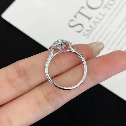 Heart shaped lab grown diamond engagement ring 2.20TCW, halo pavé cathedral ring, IGI certified wedding jewelry for women