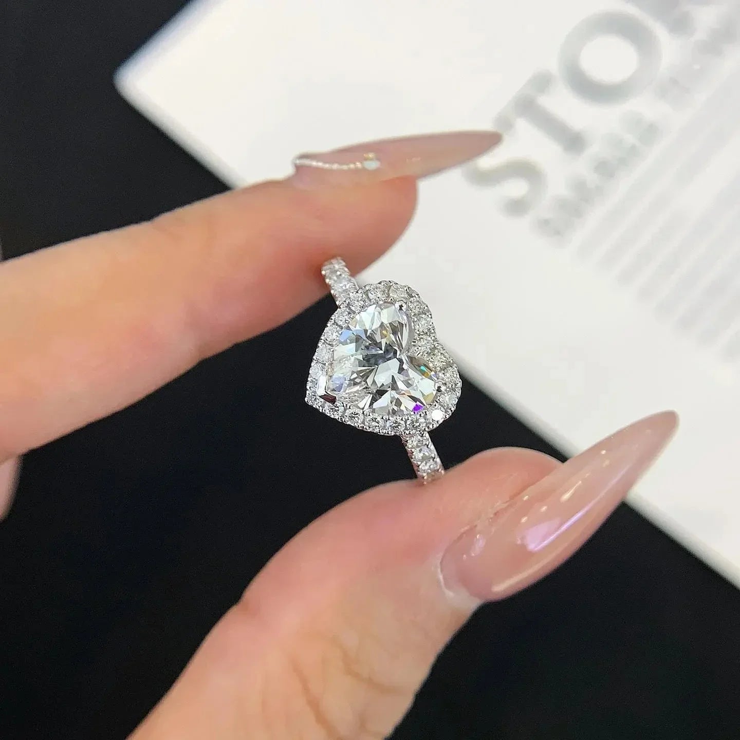 2.20TCW heart lab grown diamond engagement ring, halo pavé cathedral setting, IGI certified bridal ring, white gold promise ring