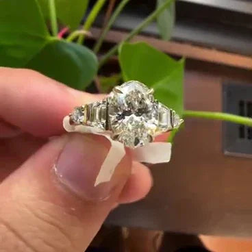 IGI certified oval lab grown diamond ring, 2.20TCW five stone engagement ring, cathedral setting, elegant bridal jewelry
