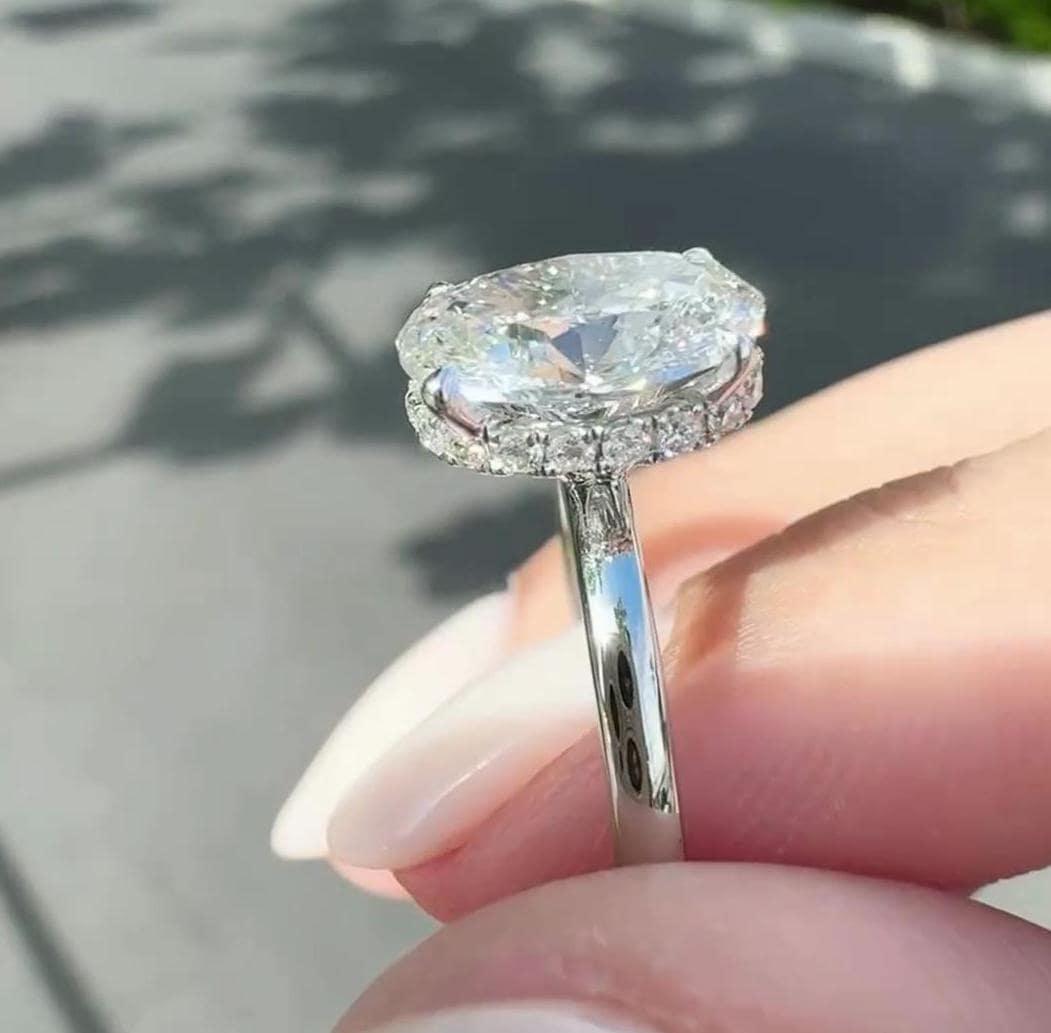 Oval cut lab grown diamond engagement ring 2.20TCW, hidden halo setting, IGI certified wedding ring, promise jewelry