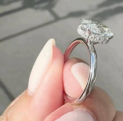 Luxury oval lab grown diamond ring, hidden halo engagement setting, 2.20TCW IGI certified bridal diamond jewelry