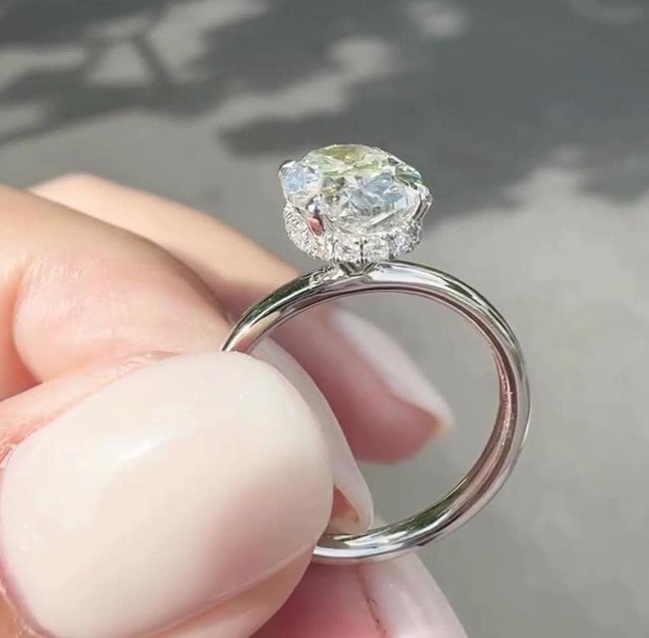 2.20TCW Oval Lab Grown Diamond Engagement Ring | Hidden Halo Setting | IGI Certified 