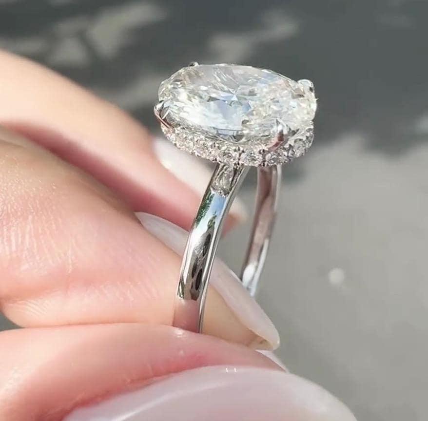2.20TCW Oval Lab Grown Diamond Engagement Ring | Hidden Halo Setting | IGI Certified 