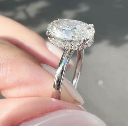 2.20TCW Oval Lab Grown Diamond Engagement Ring | Hidden Halo Setting | IGI Certified 