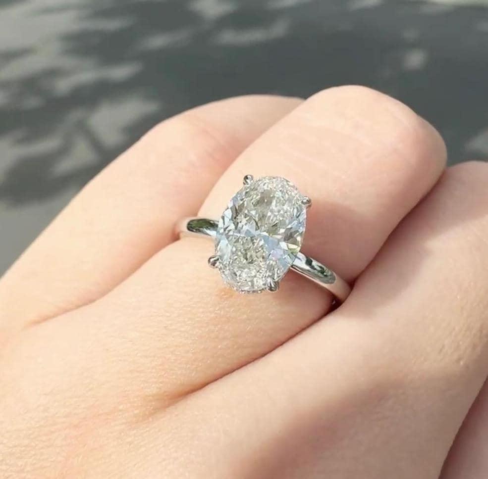 2.20TCW Oval Lab Grown Diamond Engagement Ring | Hidden Halo Setting | IGI Certified 
