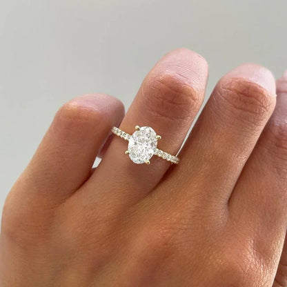 2.20TCW Oval Lab Grown Diamond Engagement Ring | Pavé Band Setting | IGI Certified 