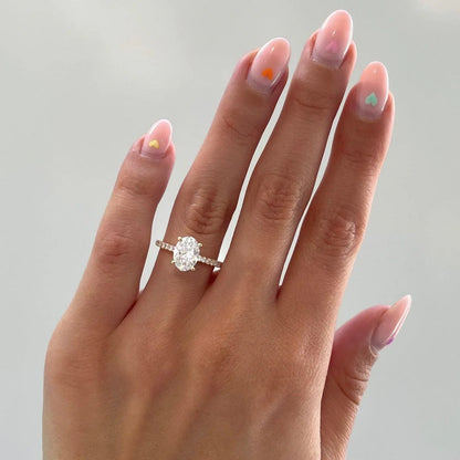 2.20TCW Oval Lab Grown Diamond Engagement Ring | Pavé Band Setting | IGI Certified 