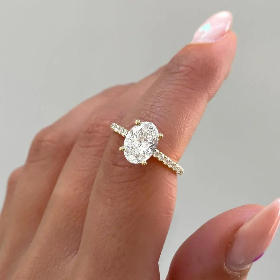 2.20TCW oval lab grown diamond engagement ring, pavé band setting, IGI certified bridal ring, luxury wedding jewelry for women
