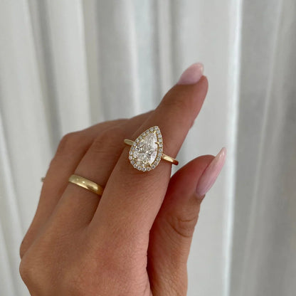 2.20TCW Pear Lab Grown Diamond Engagement Ring | Halo Setting with 2.00ct Center | IGI Certified 