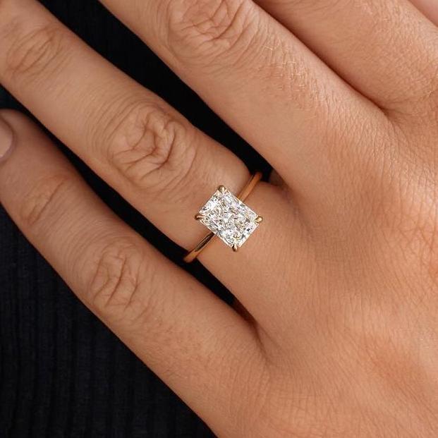 2.20TCW radiant lab grown diamond engagement ring, cathedral hidden halo setting, IGI certified bridal ring, luxury wedding jewelry