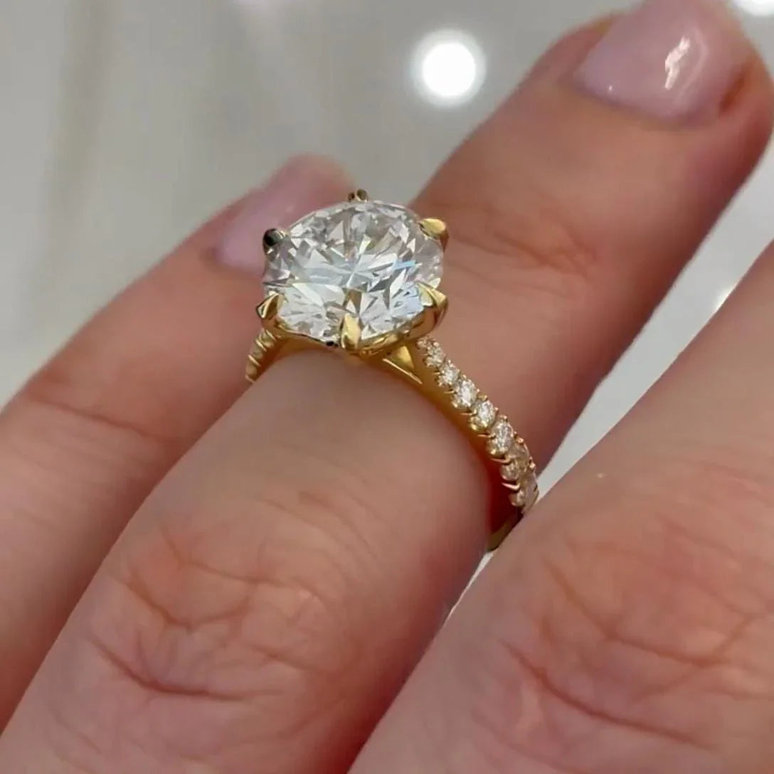 2.20TCW Round Lab Grown Diamond Engagement Ring | Cathedral Pavé Setting | IGI Certified 